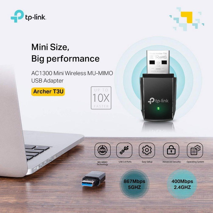 TP-Link Archer T3U Mini Adaptador USB Wi-Fi AC1300 Dual Band TP-Link Archer T3U Mini Adaptador USB Wi-Fi AC1300 Dual Band
